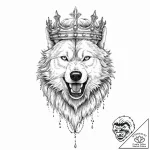 A snarling wolf, wearing a king’s crown made… – tattoo sketch (№1752008013_0, 08.07.2025 20:53) — tattoovalue.net