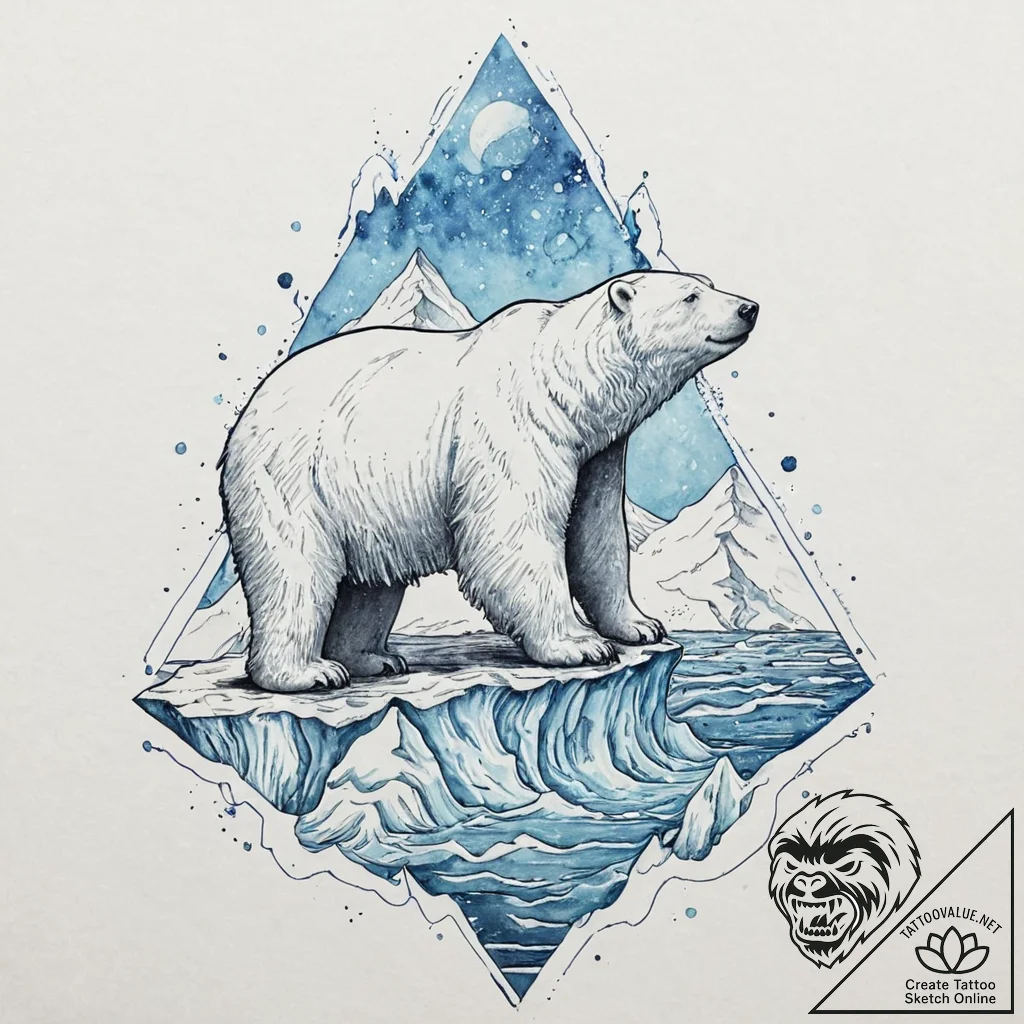 A majestic polar bear, on an iceberg in a sea... - tattoo sketch (№1752008266_0, 08.07.2025 20:57) — tattoovalue.net