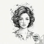 A woman whose hair is a swarm of fireflies, c… – tattoo sketch (№1752008784_0, 08.07.2025 21:06) — tattoovalue.net