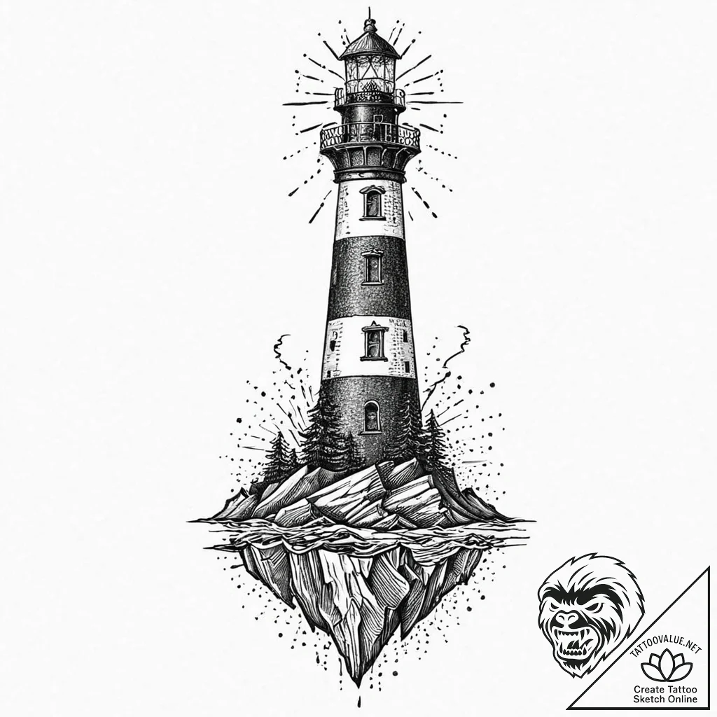 A person, whose body is a lighthouse, guiding... - tattoo sketch (№1752008871_0, 08.07.2025 21:07) — tattoovalue.net