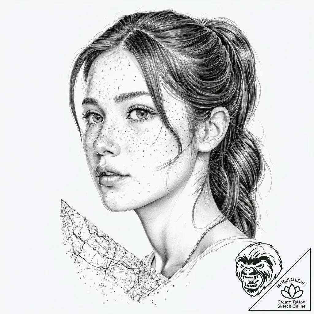 A girl whose freckles connect to form a secre... - tattoo sketch (№1752008954_0, 08.07.2025 21:09) — tattoovalue.net