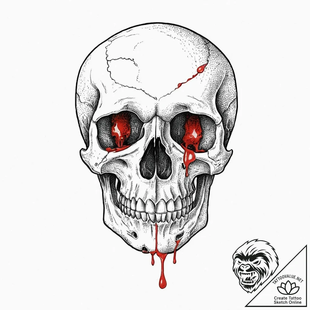 A skull, with a single, red tear falling from... - tattoo sketch (№1752009041_0, 08.07.2025 21:10) — tattoovalue.net