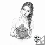 A girl holding a small, intricate music box – tattoo sketch (№1752009125_0, 08.07.2025 21:12) — tattoovalue.net