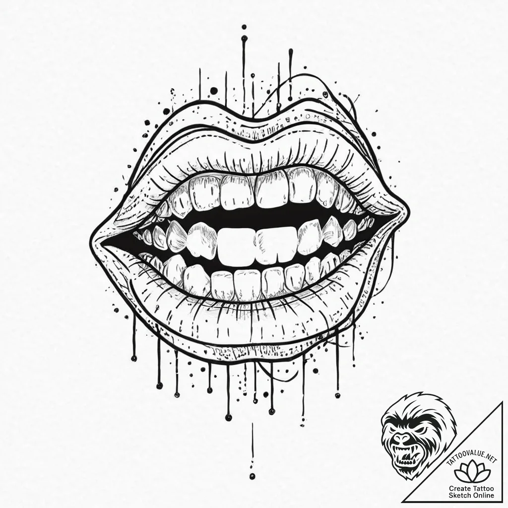 A human mouth, with a forked, serpentine tong... - tattoo sketch (№1752009210_0, 08.07.2025 21:13) — tattoovalue.net