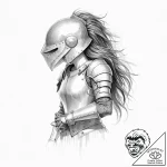 A woman in knight’s armor, taking off her hel… – tattoo sketch (№1752009299_0, 08.07.2025 21:14) — tattoovalue.net