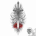 A beautiful, ornate dagger, hidden among flow… – tattoo sketch (№1752009382_0, 08.07.2025 21:16) — tattoovalue.net