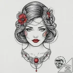 A beautiful, realistic woman’s face, with her… – tattoo sketch (№1752009985_0, 08.07.2025 21:26) — tattoovalue.net
