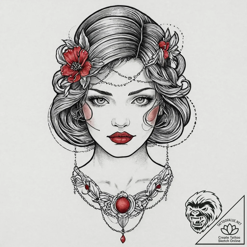 A beautiful, realistic woman's face, with her... - tattoo sketch (№1752009985_0, 08.07.2025 21:26) — tattoovalue.net