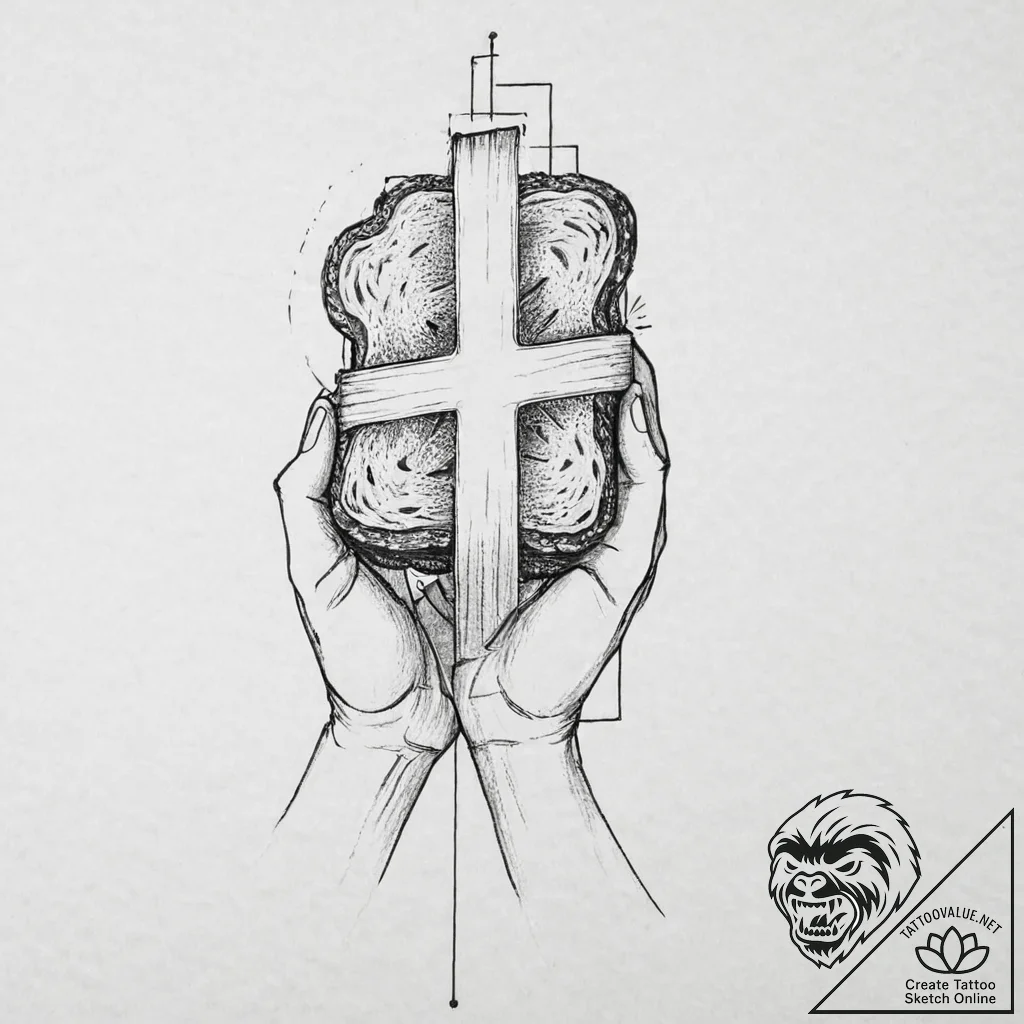 A person, sharing their last piece of bread,... - tattoo sketch (№1752010070_0, 08.07.2025 21:27) — tattoovalue.net