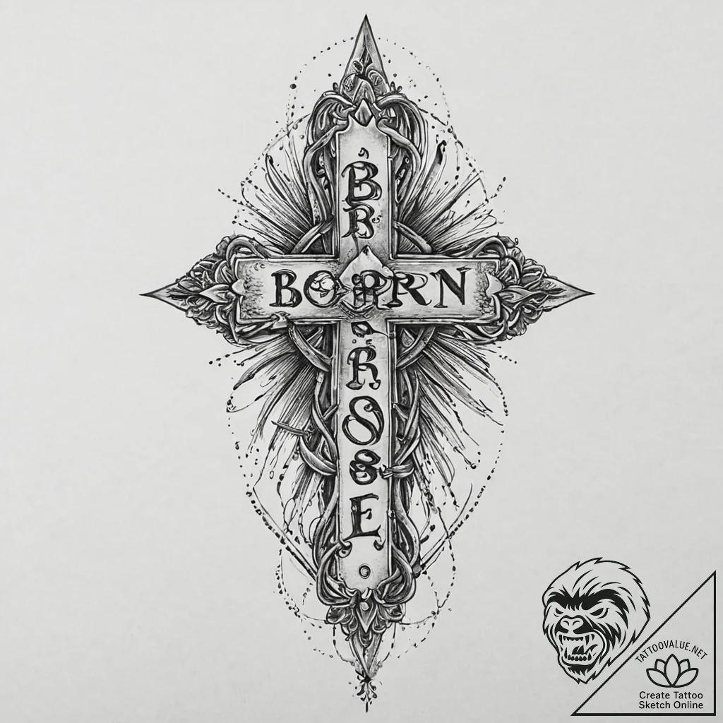 The phrase "born to lose" in a classic, priso... - tattoo sketch (№1752010240_0, 08.07.2025 21:30) — tattoovalue.net