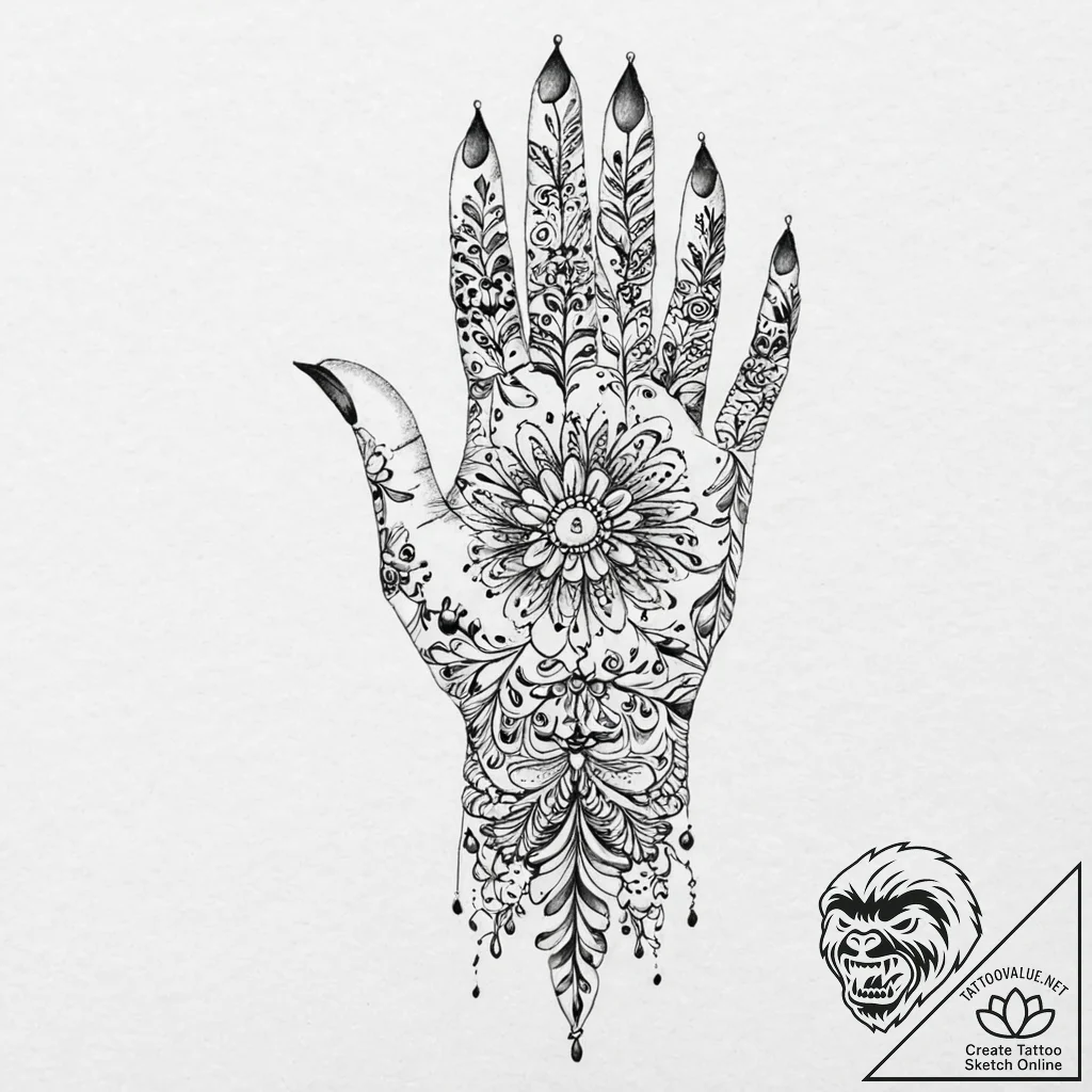 A beautiful, delicate henna-inspired pattern... - tattoo sketch (№1752010670_0, 08.07.2025 21:37) — tattoovalue.net