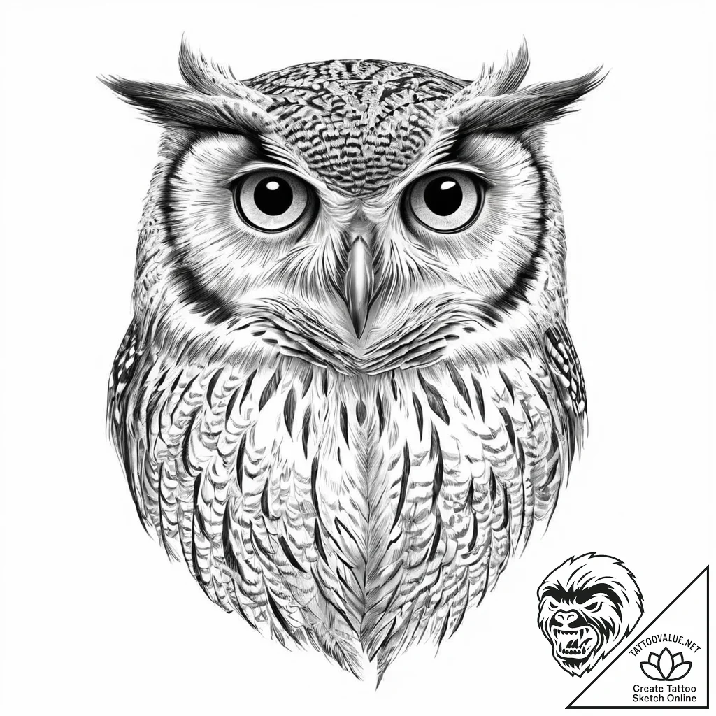 A beautiful, wise old owl, its eyes are full... - tattoo sketch (№1752010755_0, 08.07.2025 21:39) — tattoovalue.net