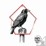 A realistic raven, perched on a red stop sign… – tattoo sketch (№1752010926_0, 08.07.2025 21:42) — tattoovalue.net