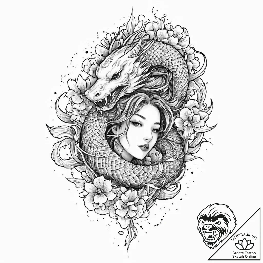 A beautiful, but deadly echidna (mythological... - tattoo sketch (№1752011099_0, 08.07.2025 21:44) — tattoovalue.net