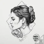 A girl holding a single, perfect seashell to… – tattoo sketch (№1752011183_0, 08.07.2025 21:46) — tattoovalue.net
