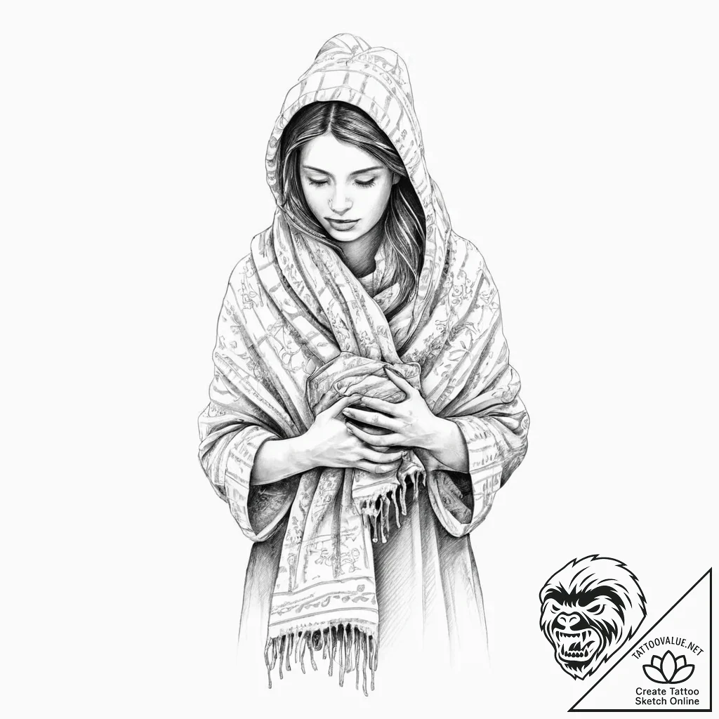 A person, offering a warm blanket to a cold,... - tattoo sketch (№1752011610_0, 08.07.2025 21:53) — tattoovalue.net
