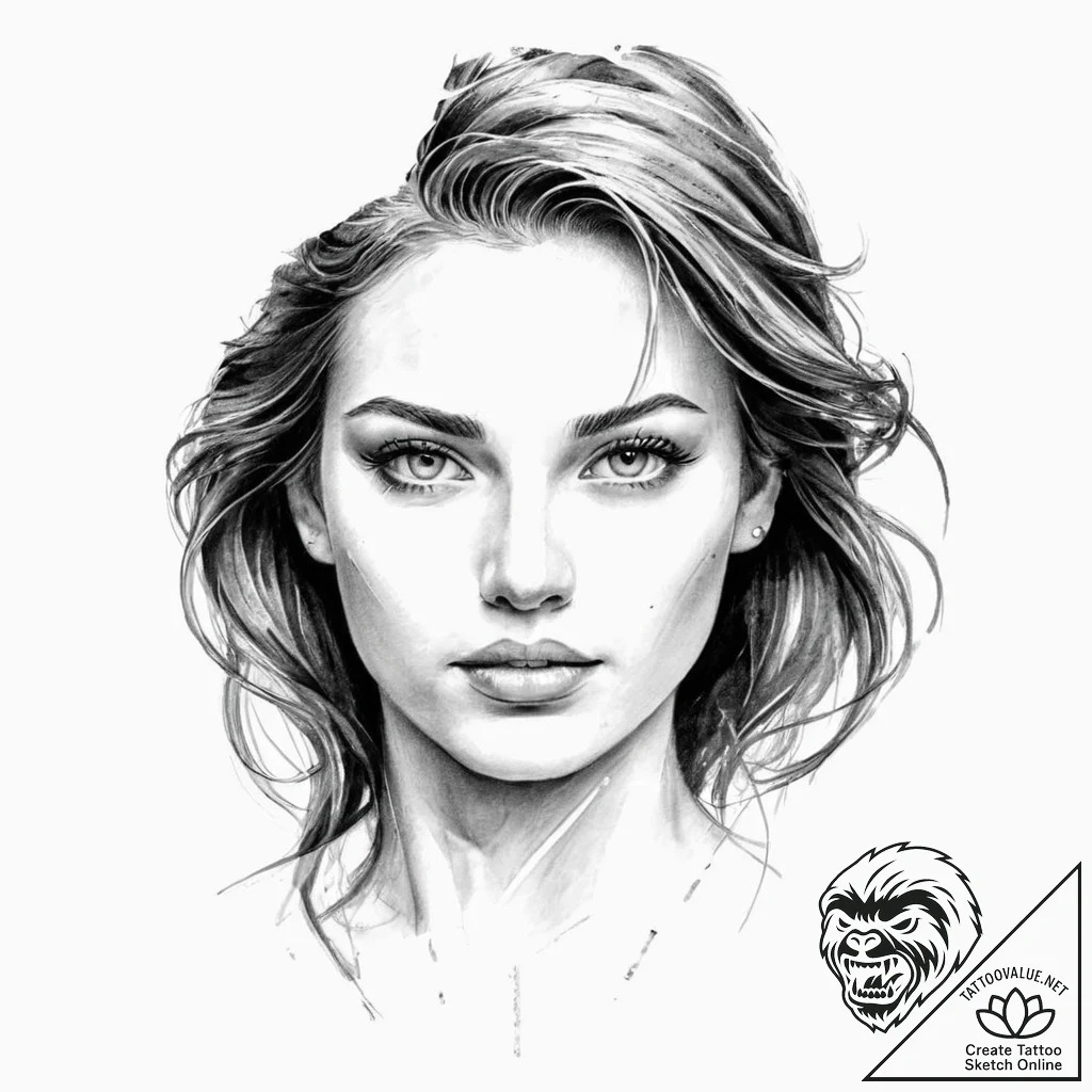 A beautiful, realistic woman's portrait, with... - tattoo sketch (№1752012125_0, 08.07.2025 22:02) — tattoovalue.net