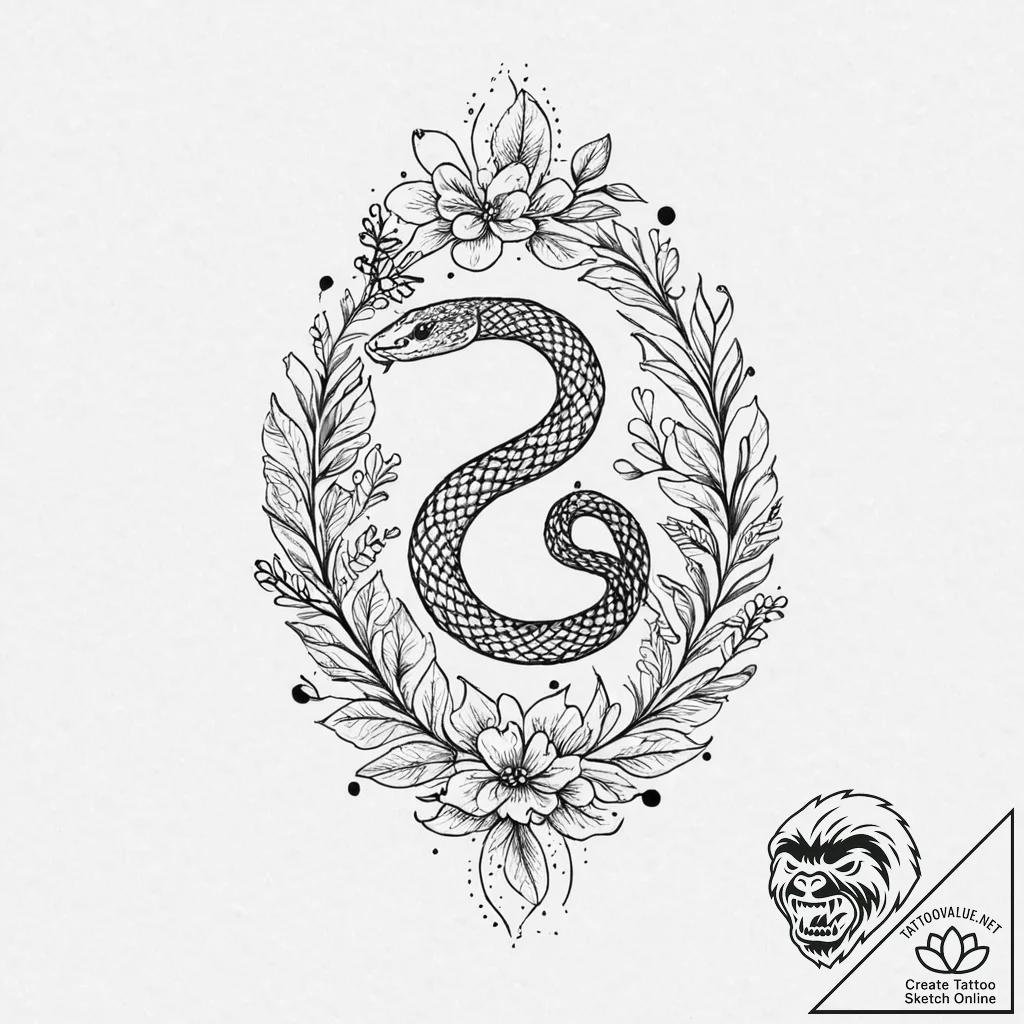 A snake, its scales are made of tiny, delicat... - tattoo sketch (№1752012550_0, 08.07.2025 22:09) — tattoovalue.net