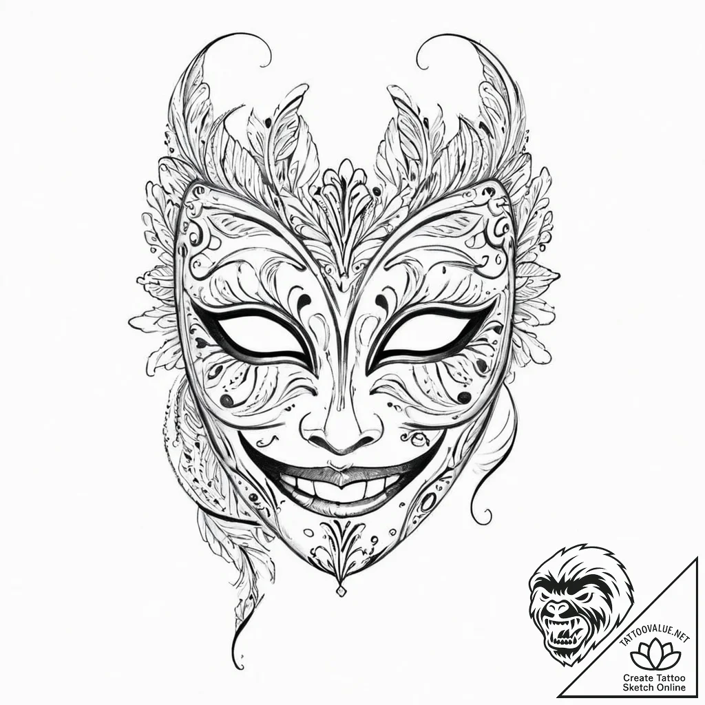 A beautiful masquerade mask, but it has a cru... - tattoo sketch (№1752013062_0, 08.07.2025 22:17) — tattoovalue.net