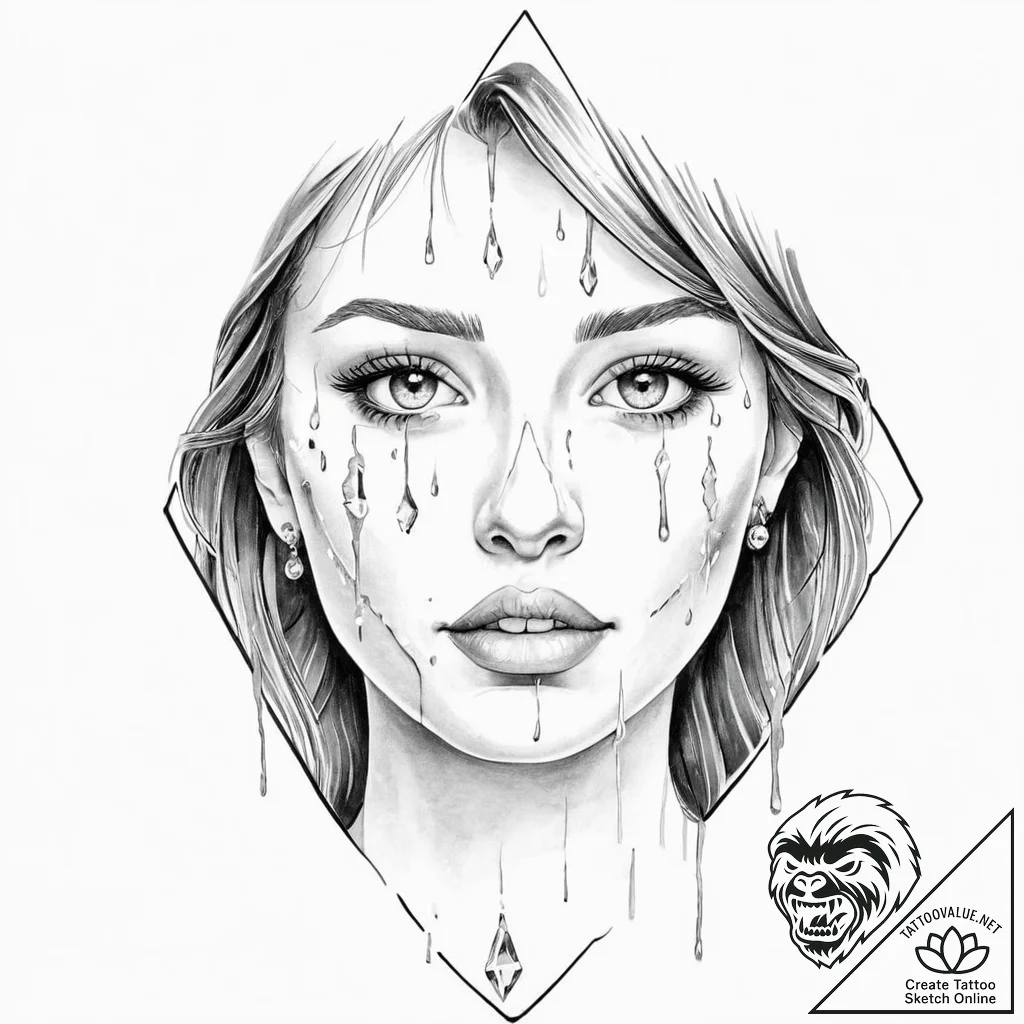 A girl whose tears are diamonds - tattoo sketch (№1752013659_0, 08.07.2025 22:27) — tattoovalue.net