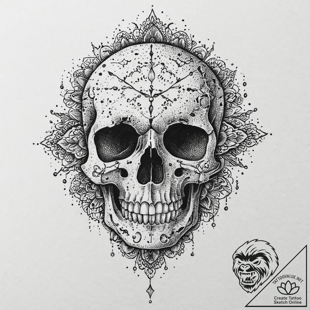 A human skull, but it's a beautiful crystal s... - tattoo sketch (№1752013913_0, 08.07.2025 22:31) — tattoovalue.net