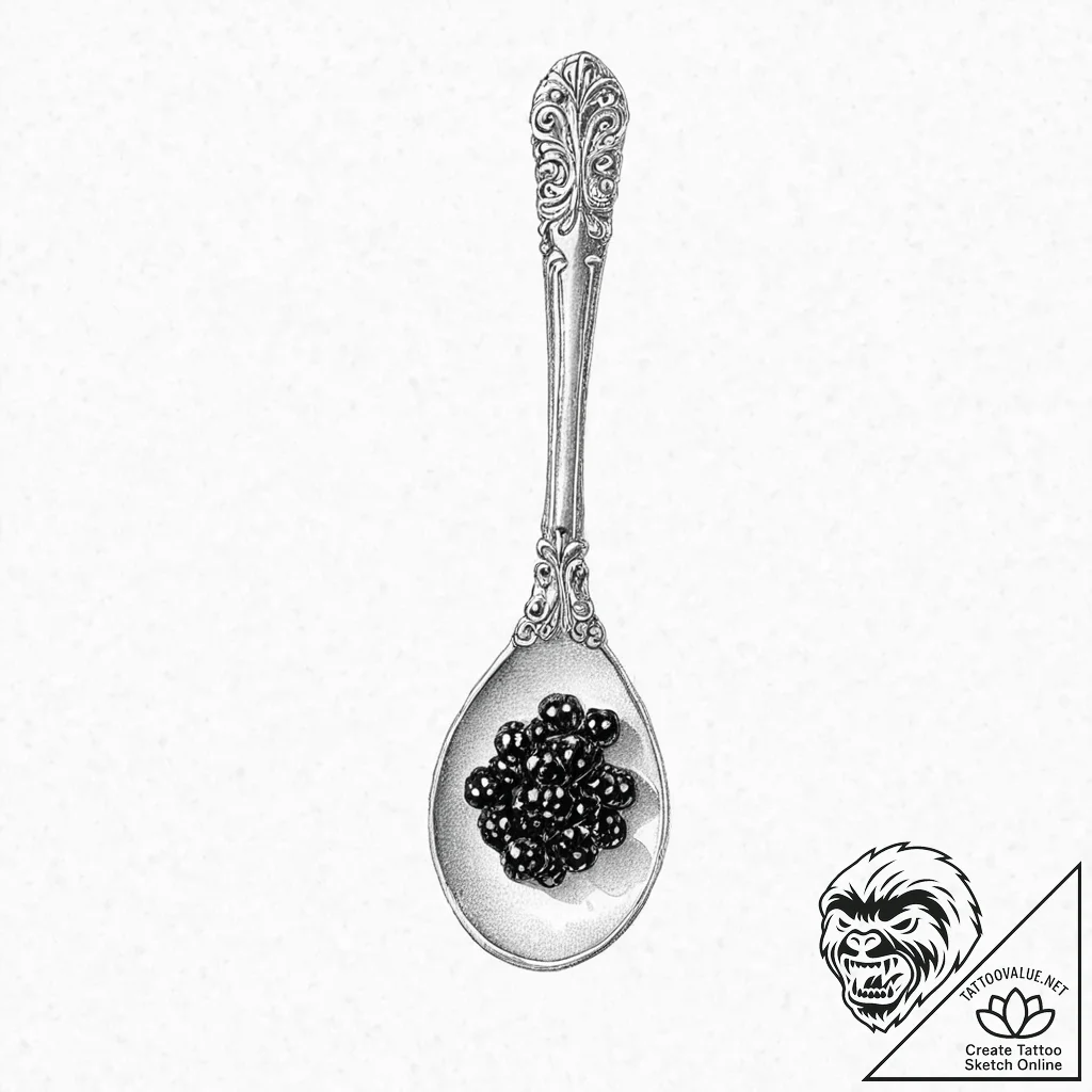 A single, perfect, glistening caviar spoon - tattoo sketch (№1752014331_0, 08.07.2025 22:38) — tattoovalue.net