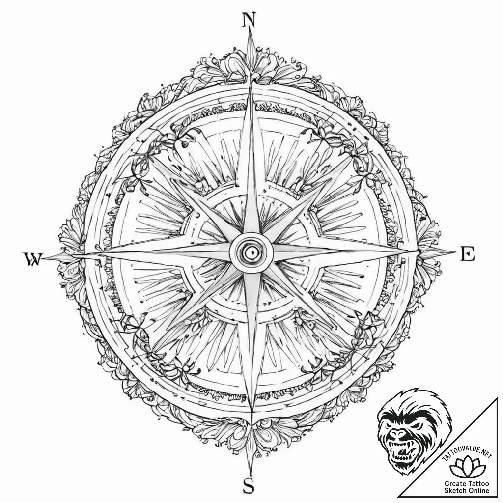 A compass, its needle is locked firmly on nor... - tattoo sketch (№1752014417_0, 08.07.2025 22:40) — tattoovalue.net