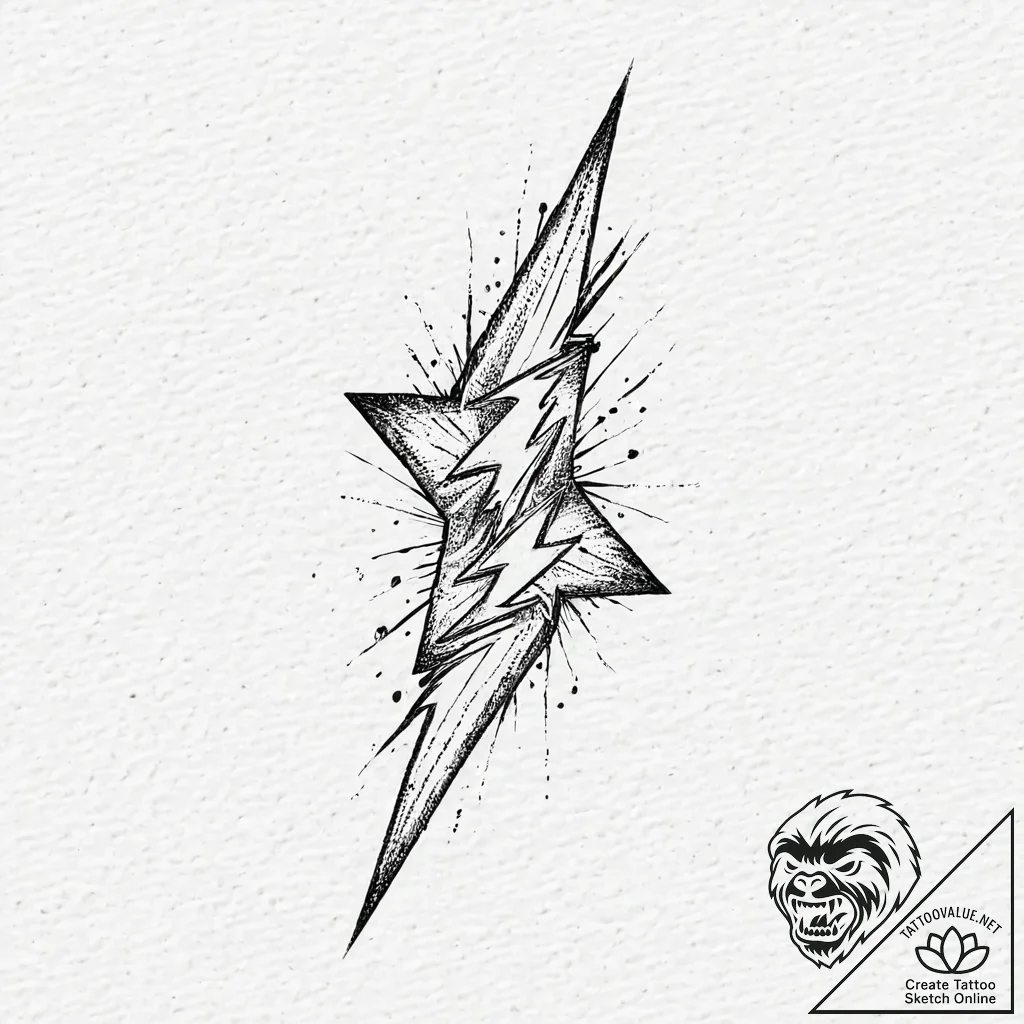 A single, black lightning bolt, sharp and gra... - tattoo sketch (№1752014584_0, 08.07.2025 22:43) — tattoovalue.net