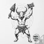 A powerful minotaur, swinging a massive axe i… – tattoo sketch (№1752014674_0, 08.07.2025 22:44) — tattoovalue.net