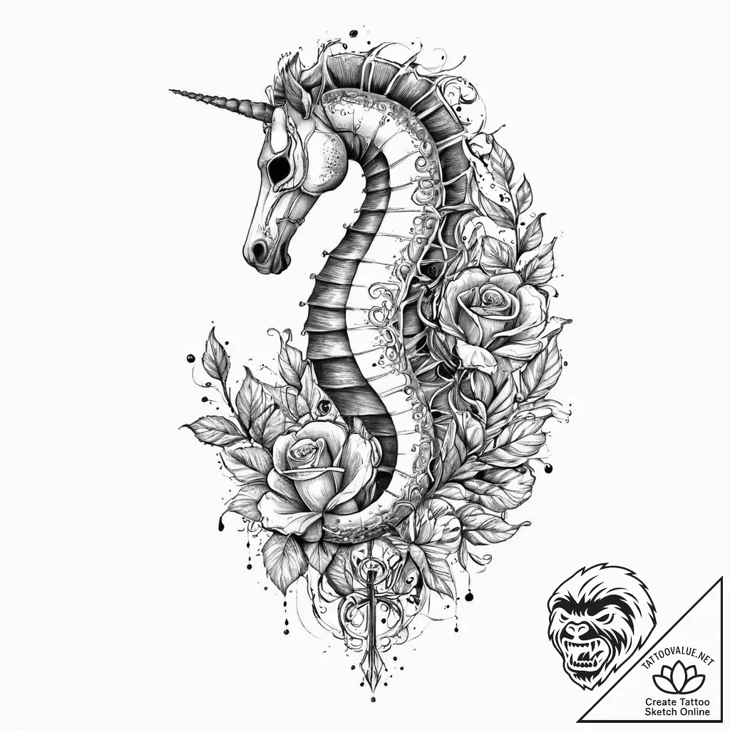 A majestic sea horse, a delicate watercolor p... - tattoo sketch (№1752014759_0, 08.07.2025 22:45) — tattoovalue.net