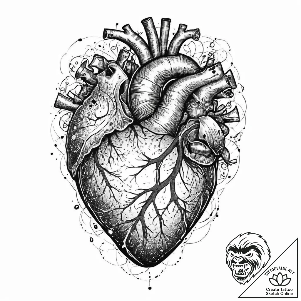 A human heart, that is a beautiful, intricate... - tattoo sketch (№1752015273_0, 08.07.2025 22:54) — tattoovalue.net