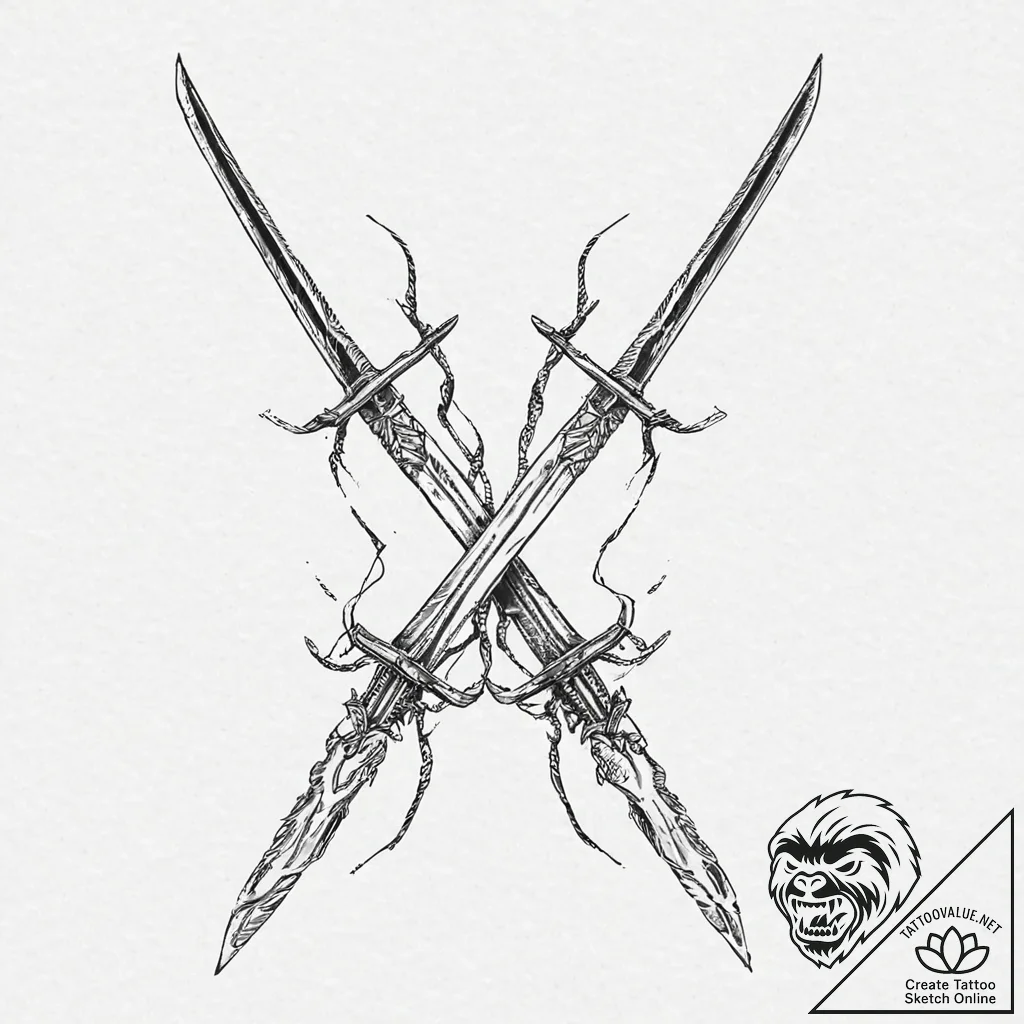 A pair of crossed swords, their blades are ja... - tattoo sketch (№1752015359_0, 08.07.2025 22:55) — tattoovalue.net