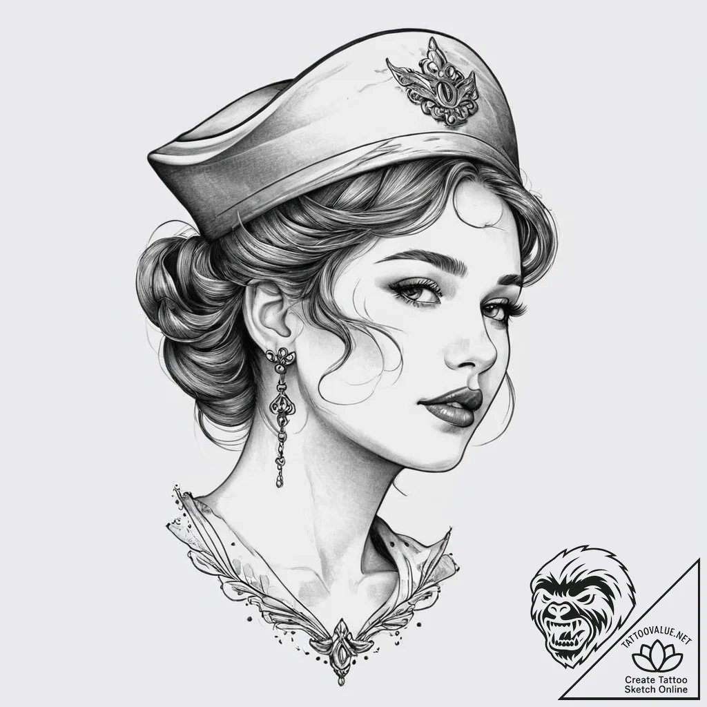 A beautiful woman with her face half-covered... - tattoo sketch (№1752015698_0, 08.07.2025 23:01) — tattoovalue.net