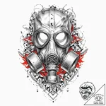 A realistic gas mask, surrounded by abstract,… – tattoo sketch (№1752015783_0, 08.07.2025 23:03) — tattoovalue.net