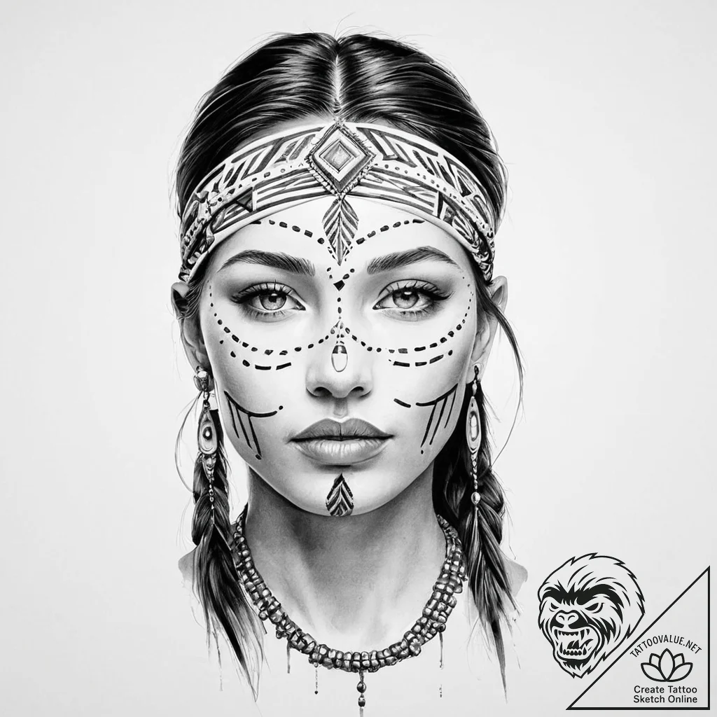 A beautiful woman with her face half-covered... - tattoo sketch (№1752016211_0, 08.07.2025 23:10) — tattoovalue.net