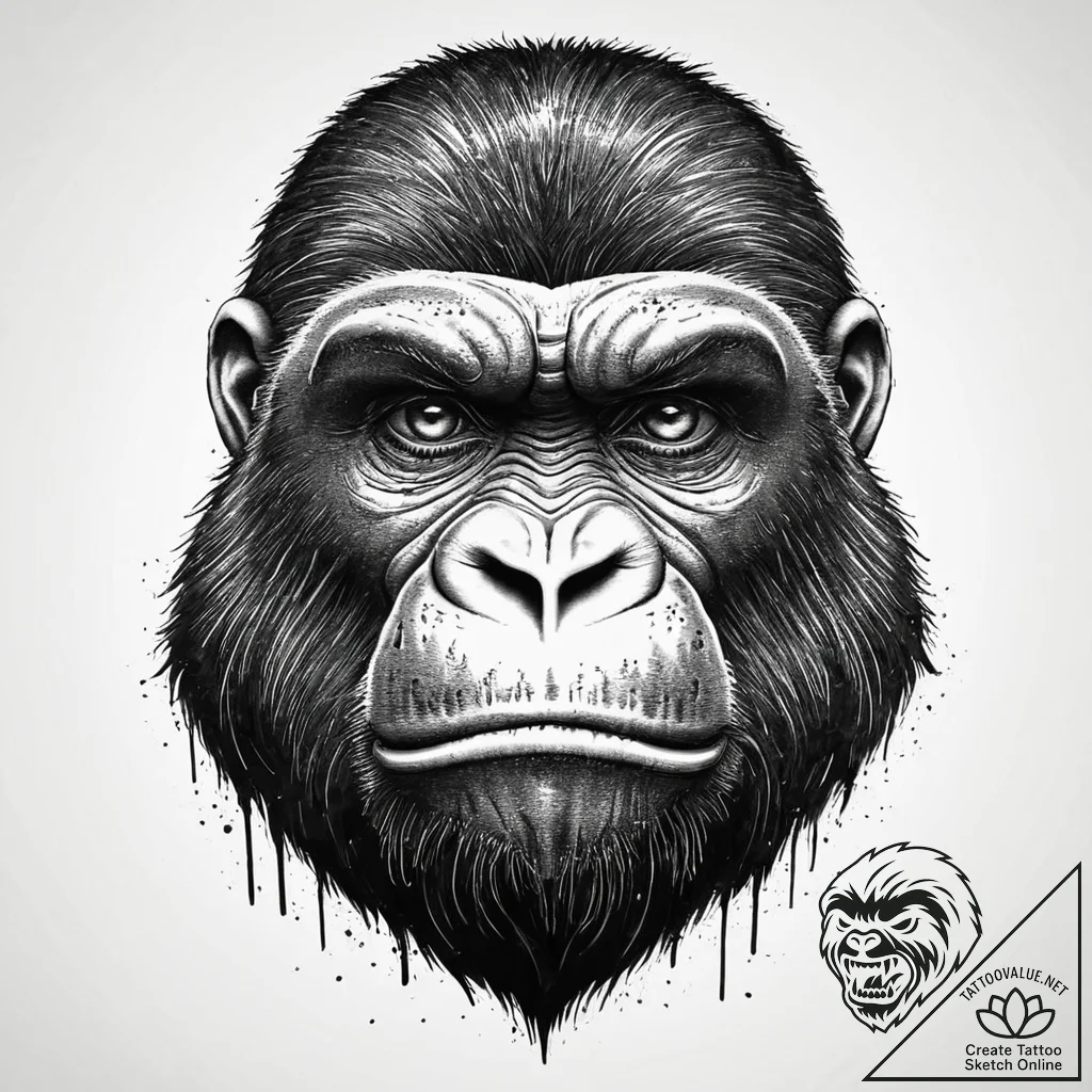 A powerful gorilla, its eyes full of intellig... - tattoo sketch (№1752016471_0, 08.07.2025 23:14) — tattoovalue.net
