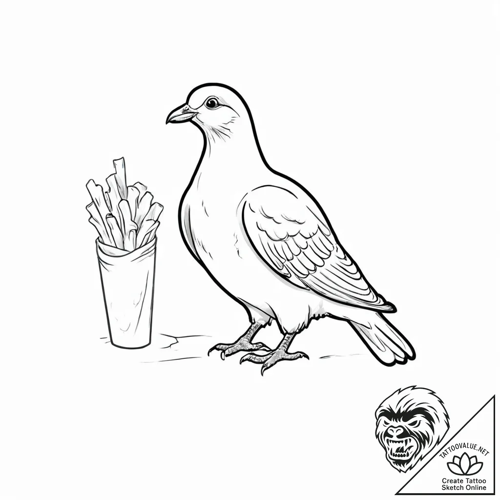 A simple outline of a city pigeon with a fren... - tattoo sketch (№1752016557_0, 08.07.2025 23:15) — tattoovalue.net