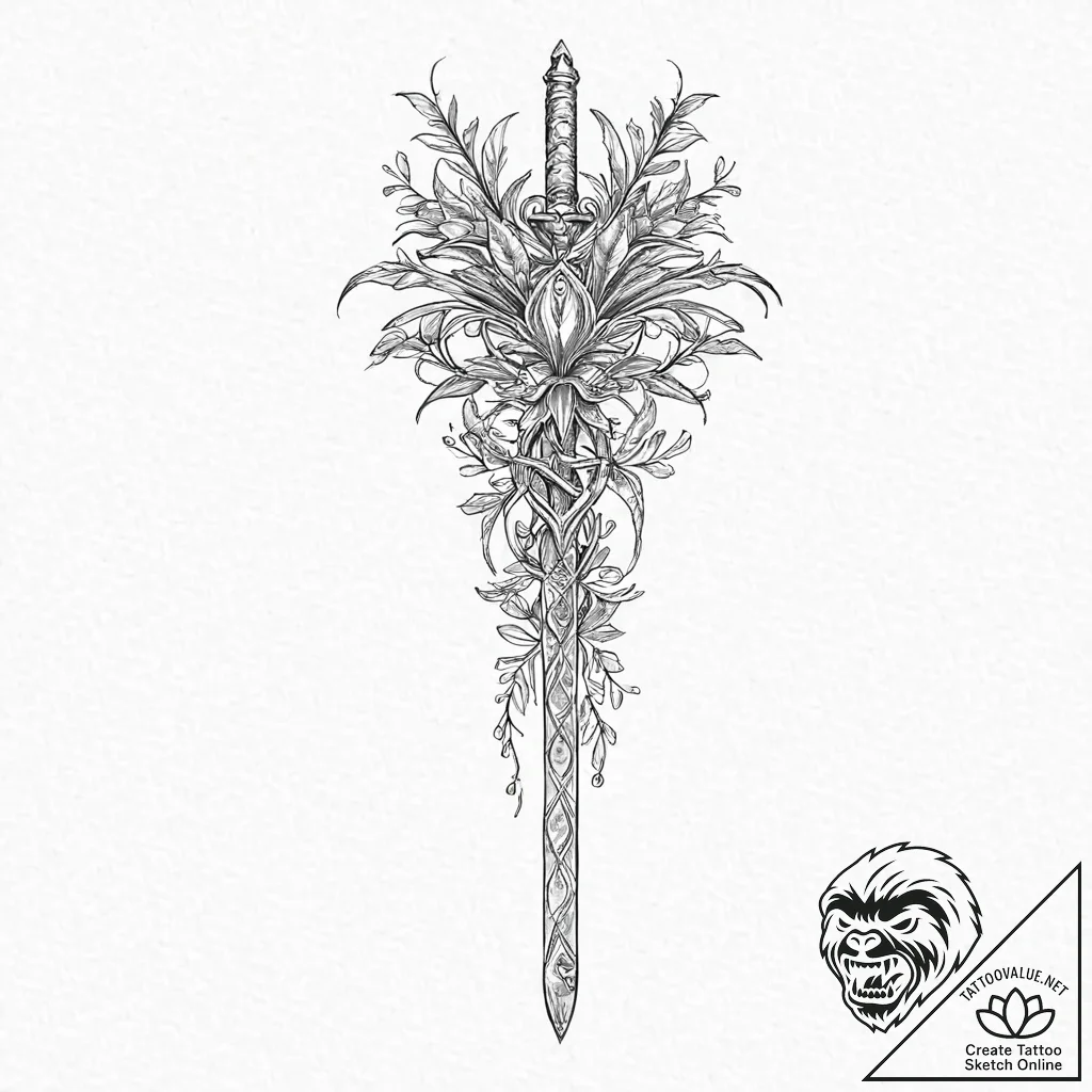 A beautiful but deadly thorny vine, wrapping... - tattoo sketch (№1752017067_0, 08.07.2025 23:24) — tattoovalue.net