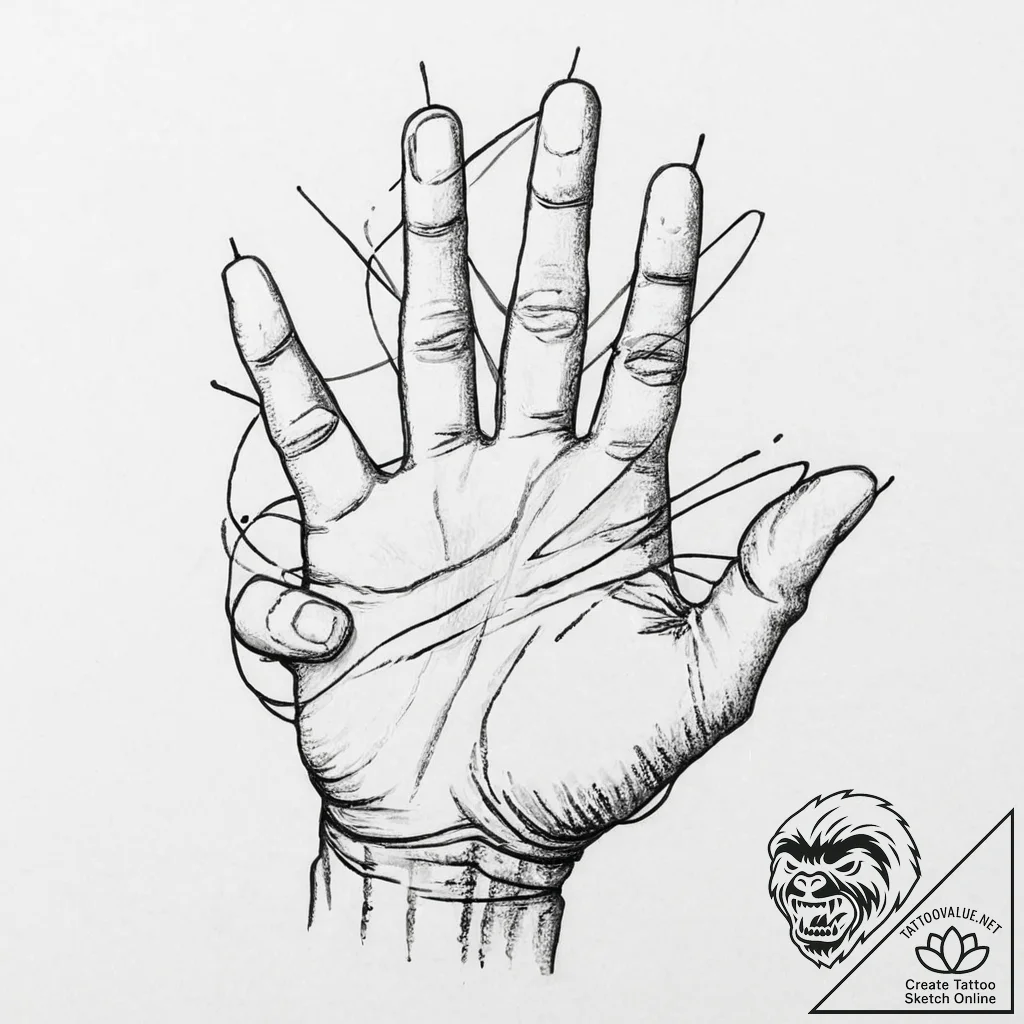 A human hand, with its fingers sharpened into... - tattoo sketch (№1752017154_0, 08.07.2025 23:25) — tattoovalue.net