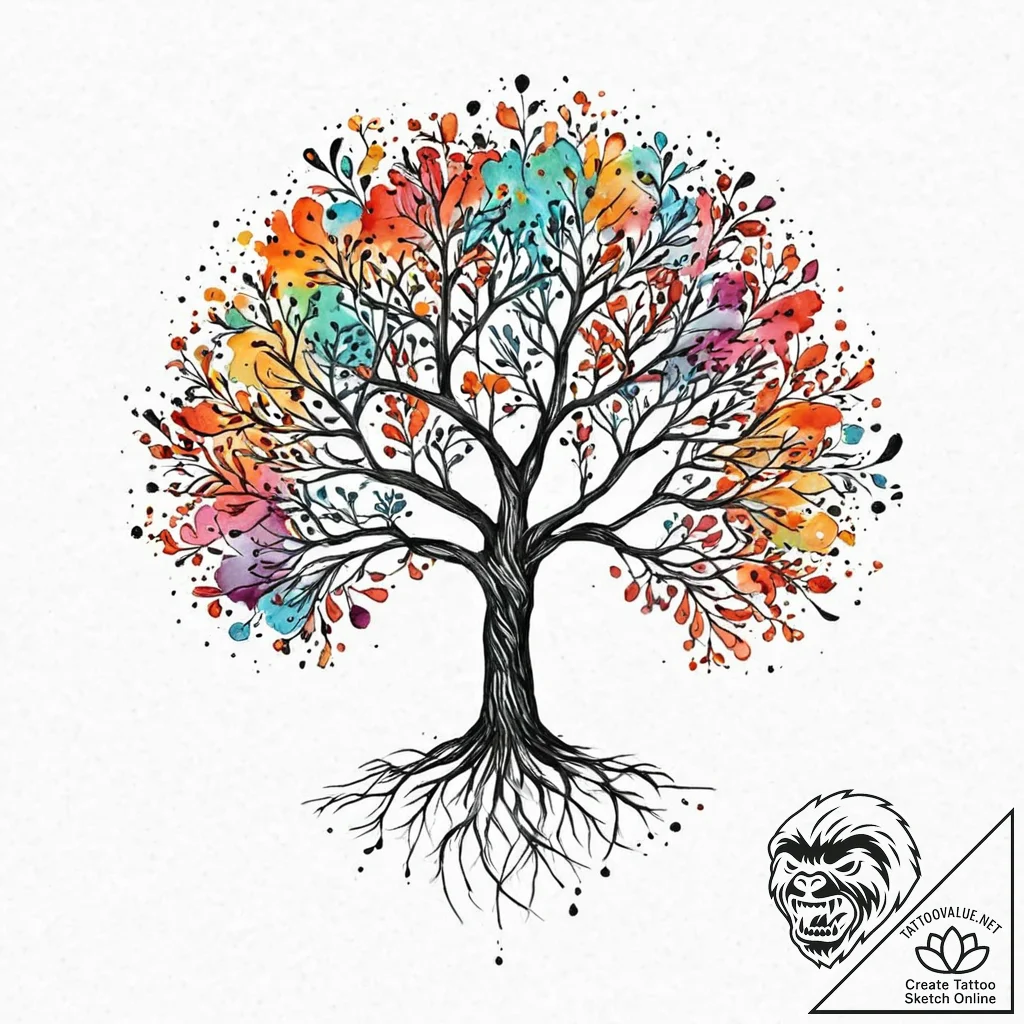 A tree of life, its leaves are different colo... - tattoo sketch (№1752017326_0, 08.07.2025 23:28) — tattoovalue.net
