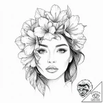 A beautiful woman with her face half-covered… – tattoo sketch (№1752017410_0, 08.07.2025 23:30) — tattoovalue.net