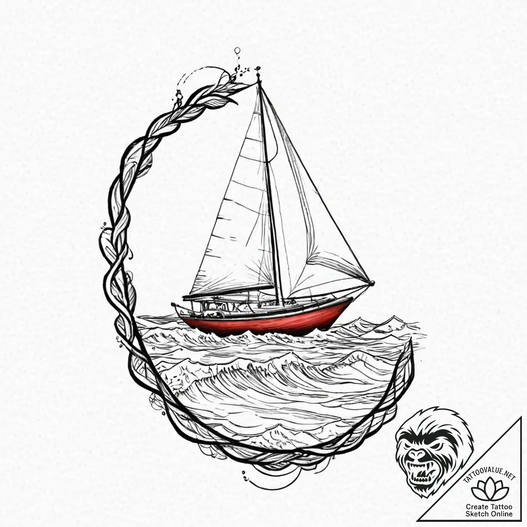 A boat, sailing on a sea of abstract watercol... - tattoo sketch (№1752017495_0, 08.07.2025 23:31) — tattoovalue.net