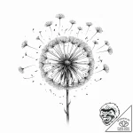 A dandelion, its seeds are flying away, each… – tattoo sketch (№1752018006_0, 08.07.2025 23:40) — tattoovalue.net