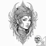 A woman warrior from a fantasy tribe, with bo… – tattoo sketch (№1752018176_0, 08.07.2025 23:42) — tattoovalue.net
