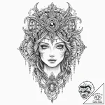 A sci-fi priestess with intricate white tatto… – tattoo sketch (№1752018262_0, 08.07.2025 23:44) — tattoovalue.net