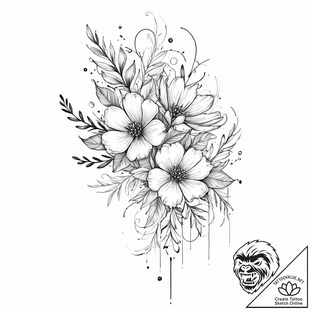 A beautiful, abstract floral pattern, with bl... - tattoo sketch (№1752018857_0, 08.07.2025 23:54) — tattoovalue.net