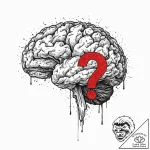 A realistic human brain, with a bold, red que… – tattoo sketch (№1752018940_0, 08.07.2025 23:55) — tattoovalue.net