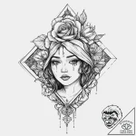 A woman whose tears are gold leaf flakes, tat… – tattoo sketch (№1752019198_0, 08.07.2025 23:59) — tattoovalue.net