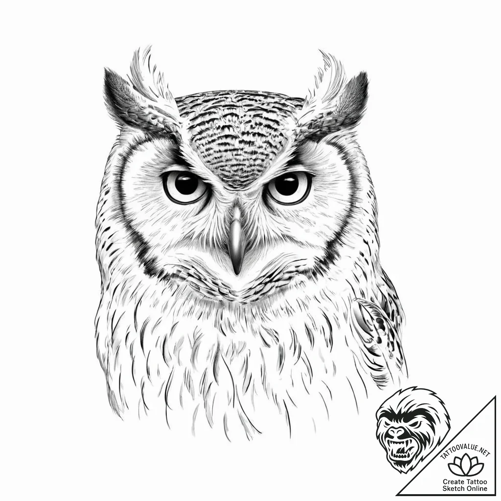 A beautiful, but focused owl, its head turned... - tattoo sketch (№1752019283_0, 09.07.2025 00:01) — tattoovalue.net