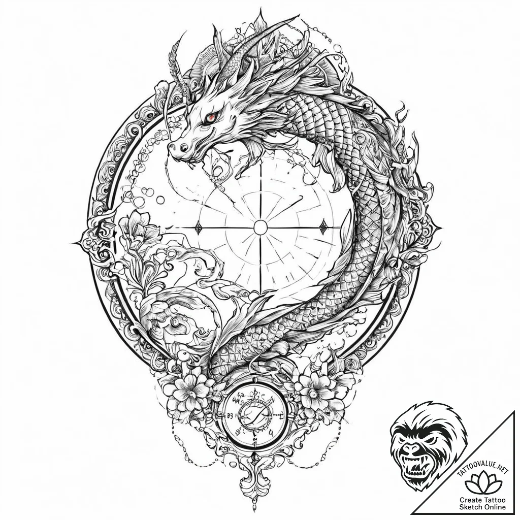 A beautiful, ornate sundial, with a single, c... - tattoo sketch (№1752019367_0, 09.07.2025 00:02) — tattoovalue.net